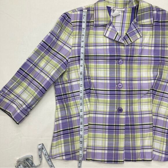 Dress Barn Blazer SZ L Purple Green 3/4 Sleeves Plaid Office Wear Vintage Light - Picture 9 of 10